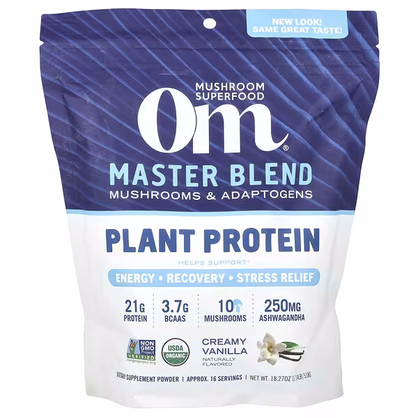 Om Mushrooms, Master Blend, Plant Protein, Creamy Vanilla, 1.14 lbs (518 g)