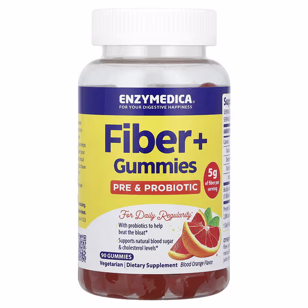 Enzymedica, Fiber+ Gummies, Pre & Probiotic, Blood Orange, 90 Gummies