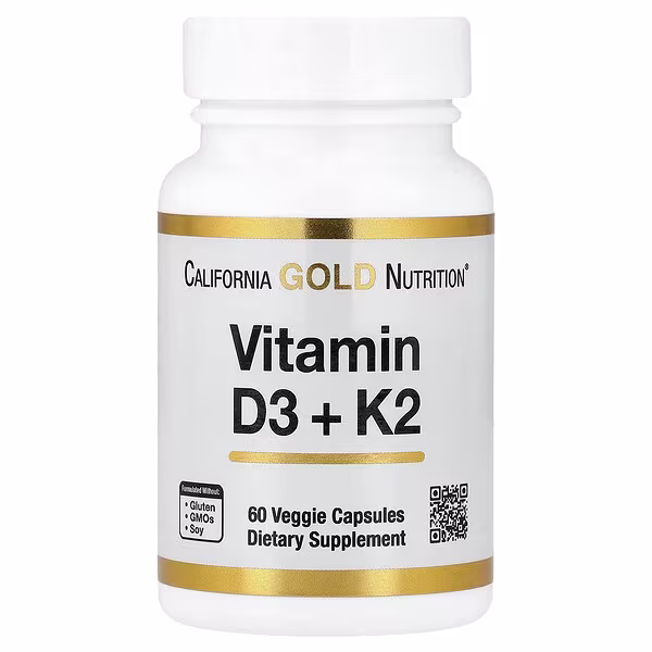 California Gold Nutrition, Vitamin D3 + K2, 60 Veggie Capsules