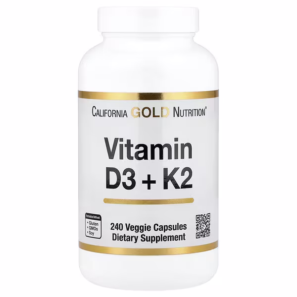California Gold Nutrition, Vitamin D3 + K2, 240 Veggie Capsules