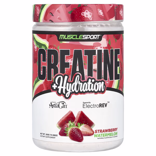 MuscleSport, Creatine + Hydration, Strawberry Watermelon, 10.58 oz (300 g)