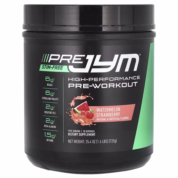 JYM Supplement Science, Pre JYM, High-Performance Pre-Workout, Stim-Free, Watermelon Strawberry, 1.6 lbs (720 g)