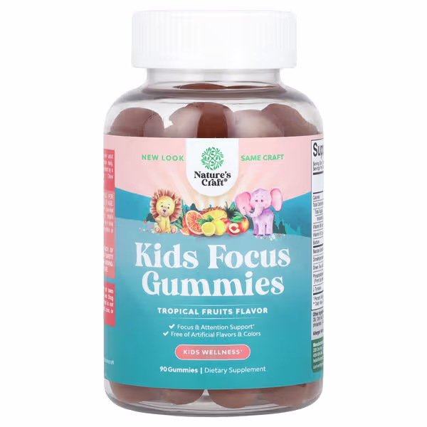 Nature's Craft, Kids Focus Gummies, Tropical Fruits, 90 Gummies