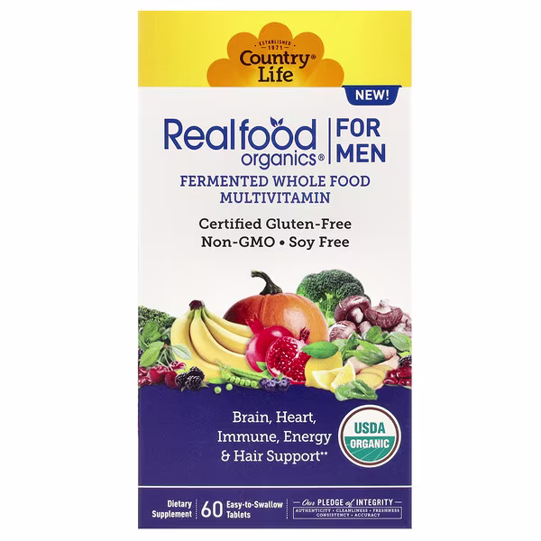 Country Life, Realfood Organics, Multivitamin For Men, 60 Easy-to-Swallow Tablets