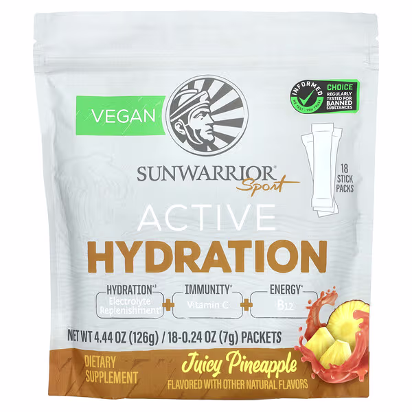 Sunwarrior, Sport, Active Hydration, Juicy Pineapple, 18 Packets, 0.24 oz (7 g) Each