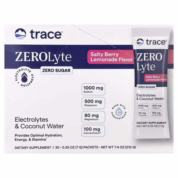 Trace, ZEROLyte, Electrolyte & Coconut Water, Salty Berry Lemonade, 30 Packets, 0.25 oz (7 g) Each