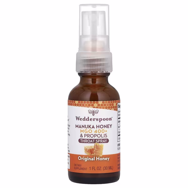 Wedderspoon, Manuka Honey & Propolis Throat Spray, Original Honey, MGO 400+, 1 fl oz (30 ml)