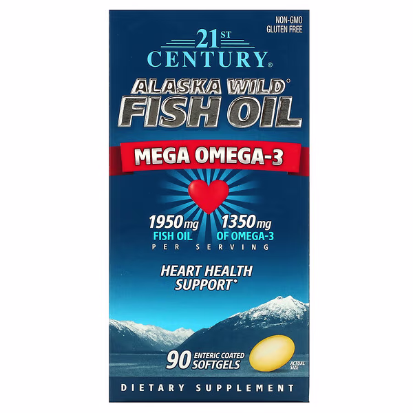 21st Century, Alaska Wild Fish Oil, Mega Omega 3, 90 Enteric Coated Softgels