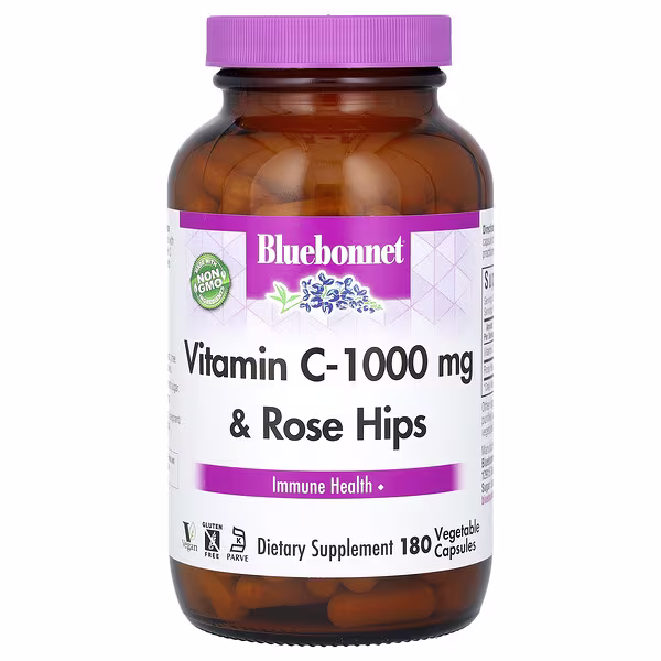 Bluebonnet Nutrition, Vitamin C-1,000 mg & Rose Hips, 180 Vegetable Capsules