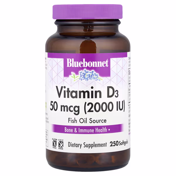 Bluebonnet Nutrition, Vitamin D3, 50 mcg (2,000 IU), 250 Softgels
