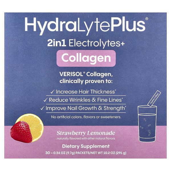 Hydralyte, VERISOL® Collagen, Strawberry Lemonade, 30 Packets, 0.34 oz (9.7 g) Each