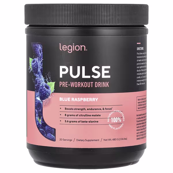 Legion Athletics, Pulse, Pre-Workout Drink, Blue Raspberry , 1.06 lbs (480 g)