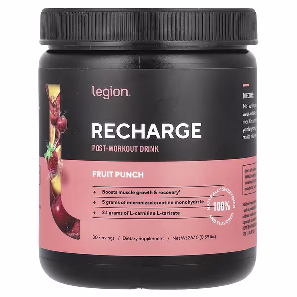 Legion Athletics, Recharge, Post-Workout Drink, Fruit Punch, 0.59 lbs (267 g)