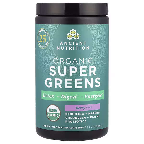 Ancient Nutrition, Organic Super Greens, Berry, 6.7 oz (189 g)