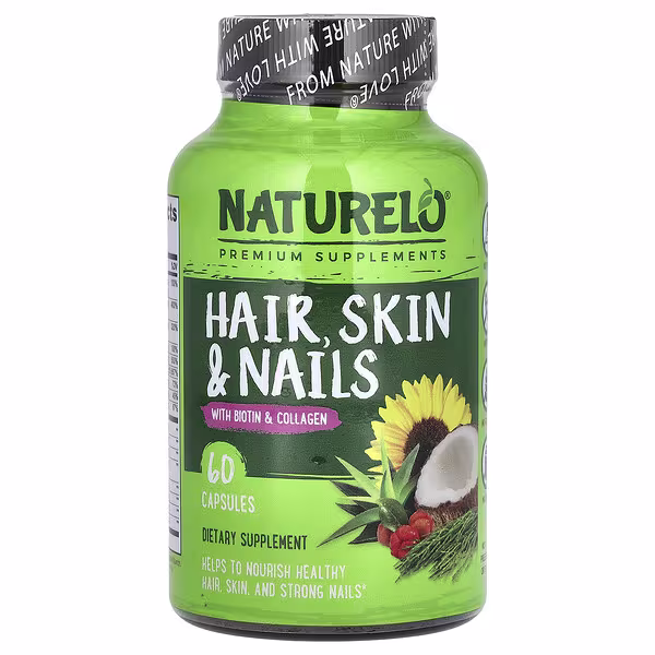 NATURELO, Hair, Skin & Nails With Biotin & Collagen, 60 Capsules