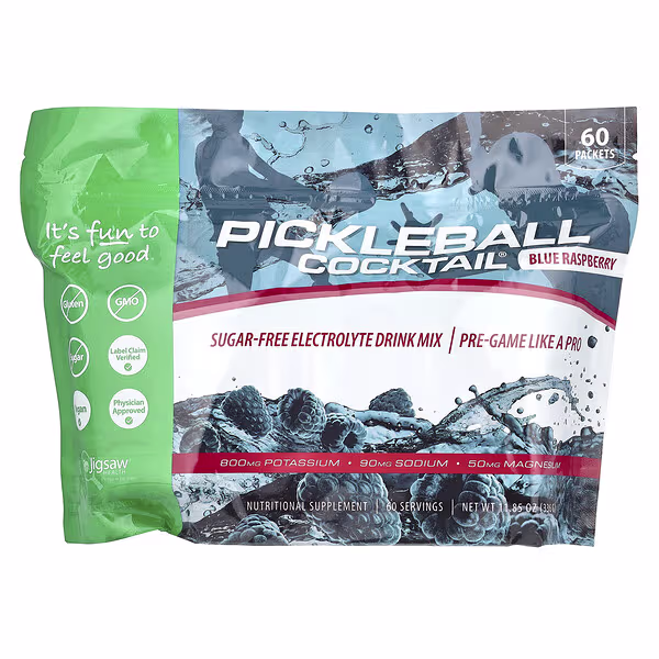 Jigsaw Health, Pickleball Cocktail®, Sugar-Free Electrolyte Drink Mix, Blue Raspberry, 60 Packets, 5.6 g Each