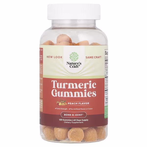 Nature's Craft, Turmeric Gummies, Peach, 120 Gummies