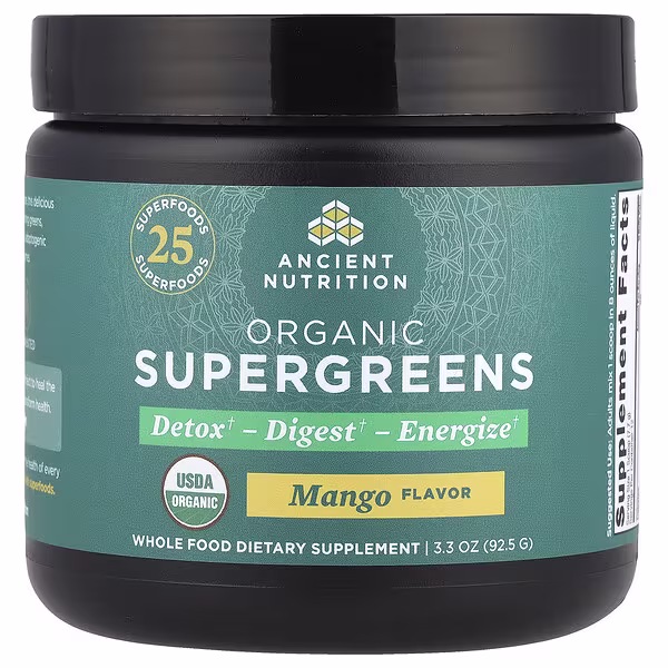 Ancient Nutrition, Organic SuperGreens, Mango, 3.3 oz (92.5 g)