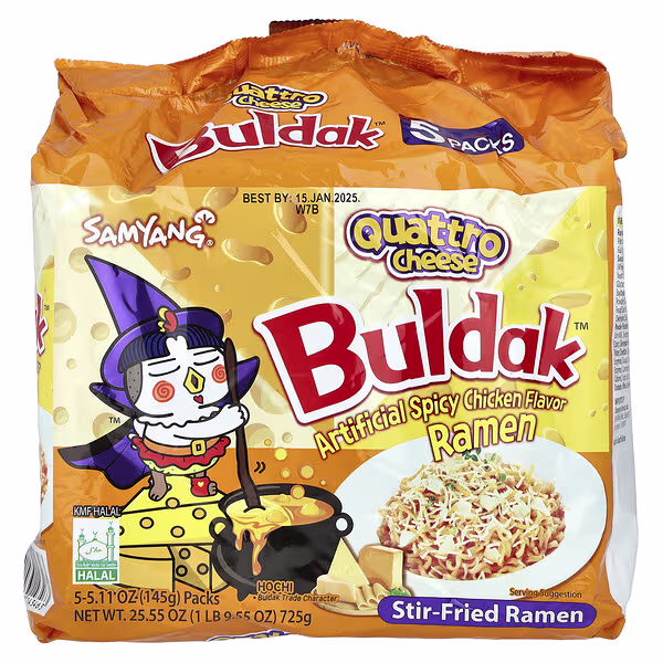 Buldak, Buldak™, Stir-Fried Ramen, Spicy Chicken, Quattro Cheese, 5 Packs, 5.11 oz (145 g) Each