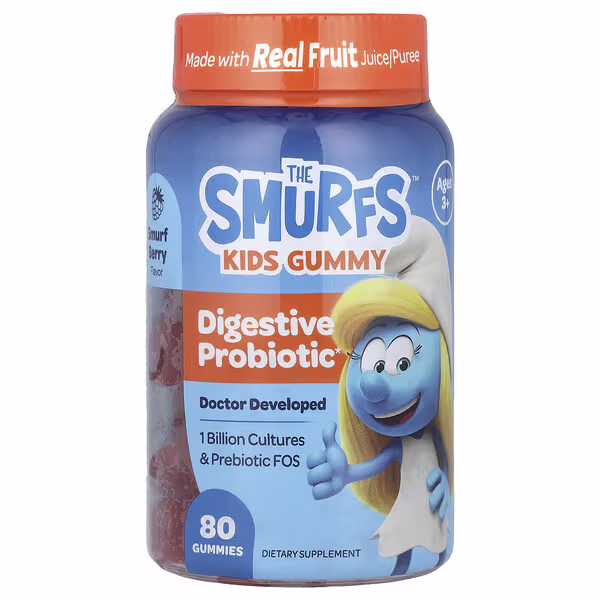The Smurfs, Kids Gummy, Digestive Probiotic, Ages 3+, Smurf Berry , 80 Gummies