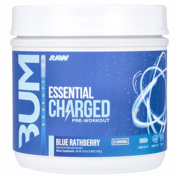 Raw Nutrition, Bum Essentials, Essential Charged Pre-Workout, Blue Rathberry, 0.88 lb (400 g)