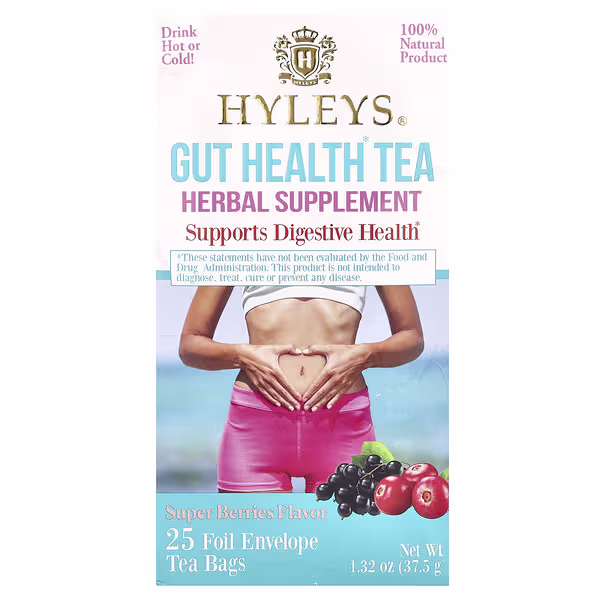Hyleys Tea, Gut Health Tea, Super Berries , 25 Foil Envelope Tea Bags, 1.32 oz (37.5 g)