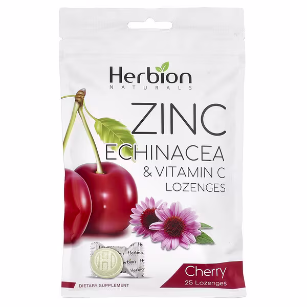 Herbion Naturals, Zinc Echinacea & Vitamin C Lozenges, Cherry, 25 Lozenges