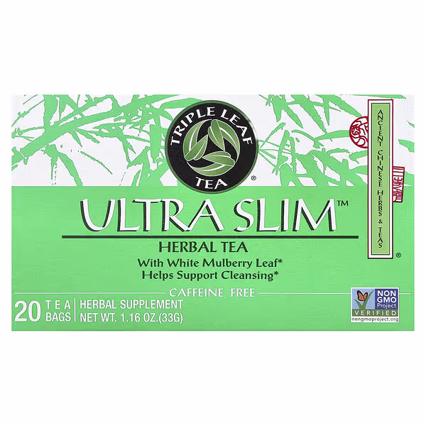 Triple Leaf Tea, Ultra Slim, Herbal Tea, With White Mulberry Leaf, Caffeine-Free, 20 Tea Bags, 1.16 oz (33 g)
