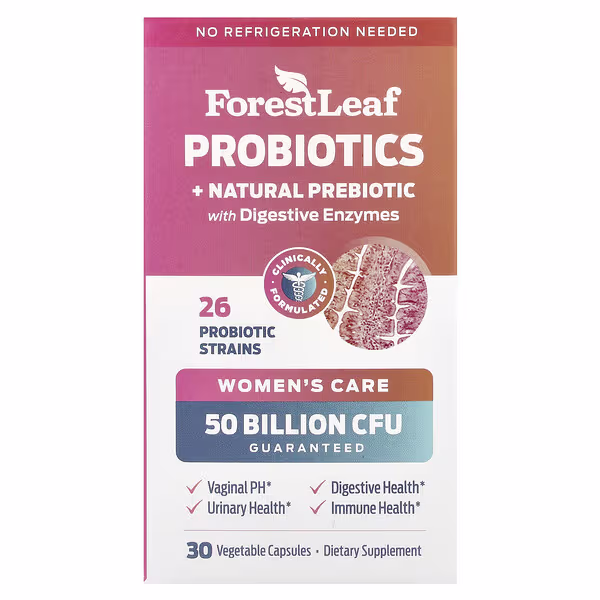 Forest Leaf, Women's Care, Probiotics + Natural Prebiotic with Digestive Enzymes, 30 Vegetable Capsules