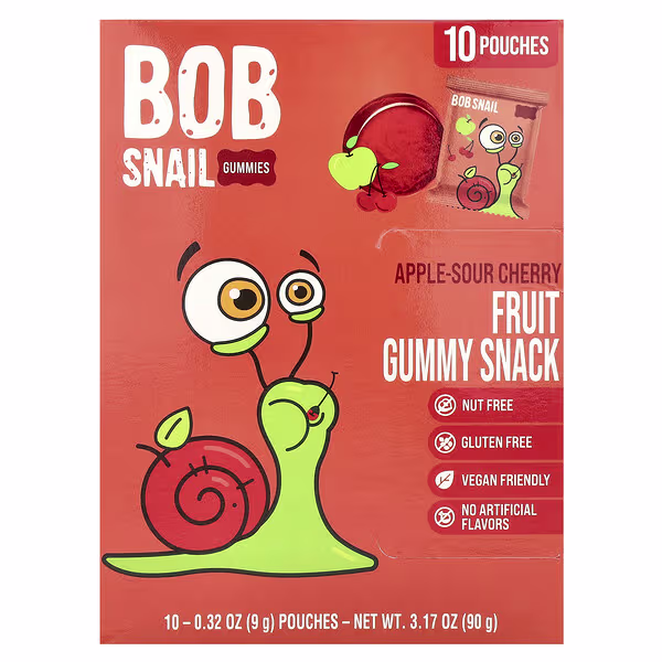 Bob Snail, Fruit Gummy Snack, Apple-Sour Cherry, 10 Pouches, 0.32 oz (9 g) Each