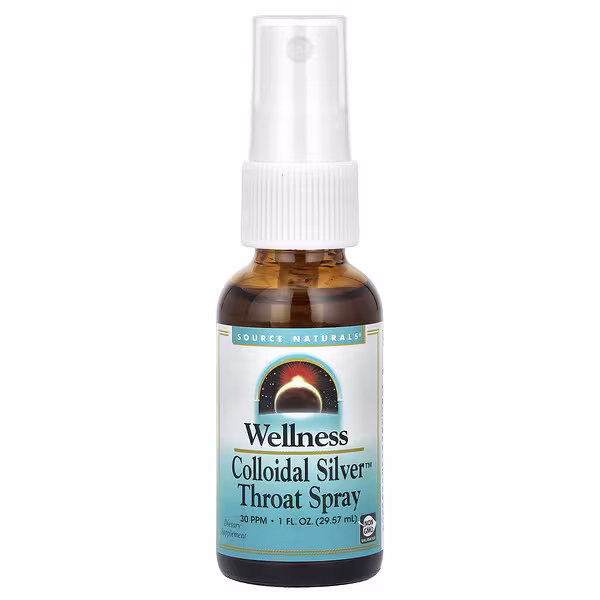 Source Naturals, Wellness, Colloidal Silver™ Throat Spray, 30 PPM, 1 fl oz (29.57 ml)