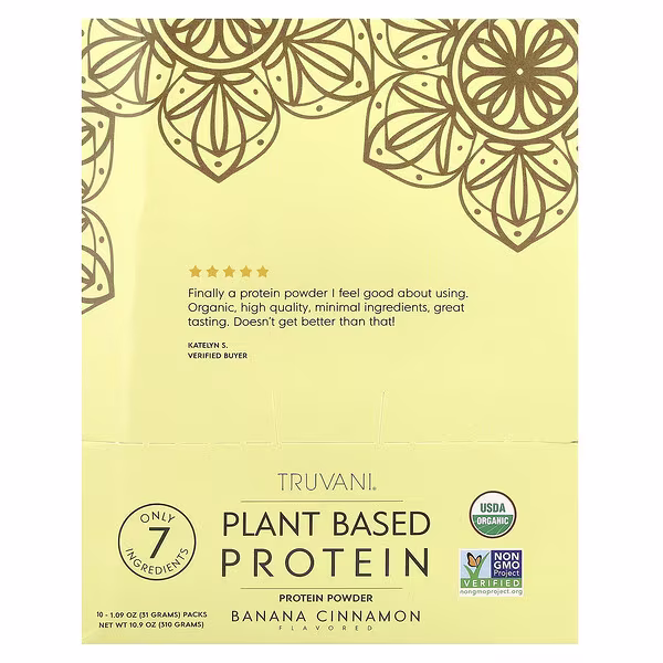 Truvani, Plant Based Protein, Banana Cinnamon, 10 Packs, 1.09 oz (31 g) Each