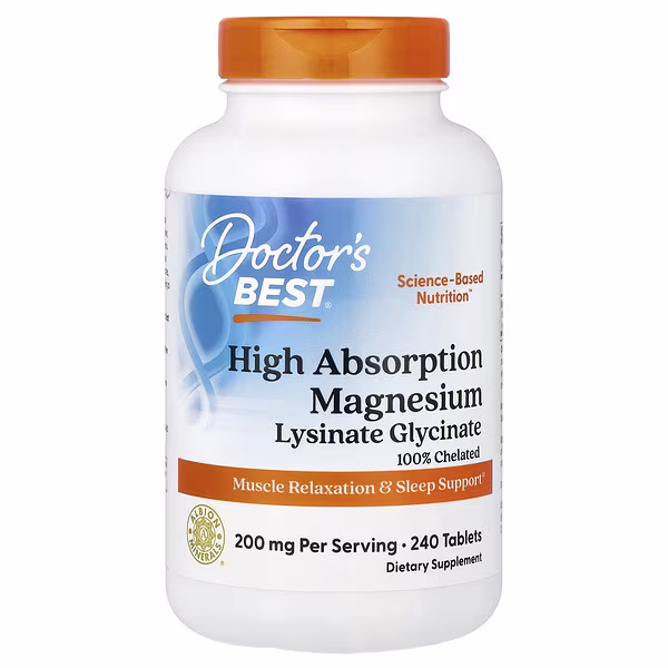 Doctor's Best, High Absorption Magnesium Lysinate Glycinate, Chelated, Albion® TRAACS®, 240 Tablets (100 mg Per tablet)