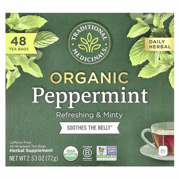Traditional Medicinals, Organic Peppermint, Caffeine Free, 48 Tea Bags, 2.53 oz (72 g)