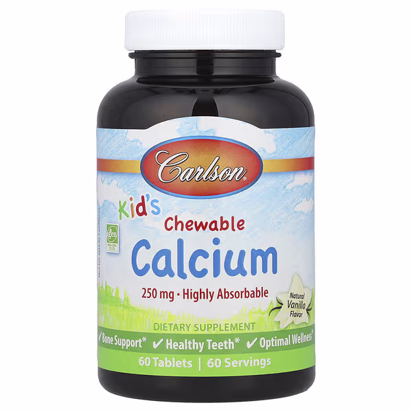 Carlson, Kid's, Chewable Calcium, Natural Vanilla, 250 mg, 60 Tablets