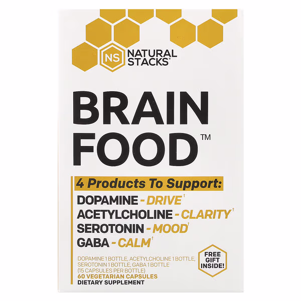 Natural Stacks, Brain Food™, 4 Bottles, 15 Vegetarian Capsules Per Bottle