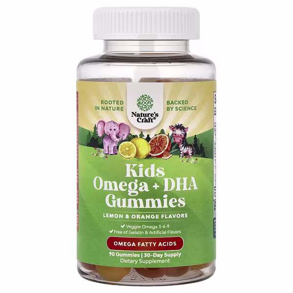 Nature's Craft, Kids Omega + DHA Gummies, Lemon & Orange, 90 Gummies
