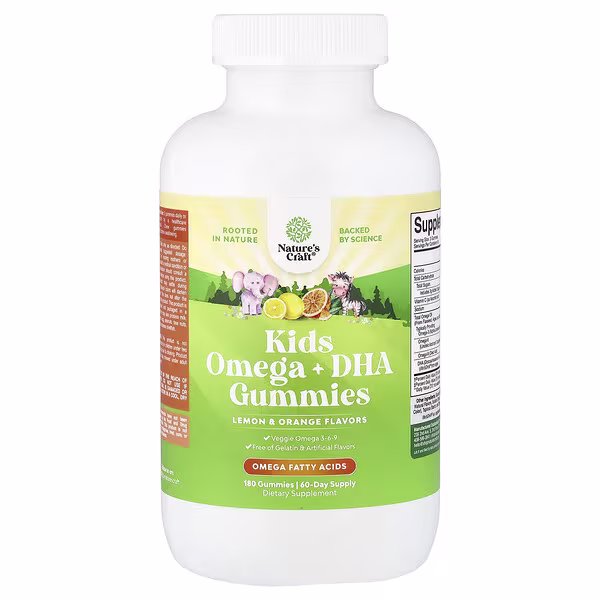 Nature's Craft, Kids Omega + DHA Gummies, Lemon & Orange, 180 Gummies