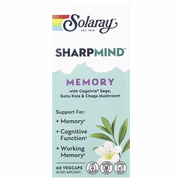Solaray, Sharpmind™ Memory with Cognivia® Sage, Gotu Kola & Chaga Mushroom, 60 Vegcaps