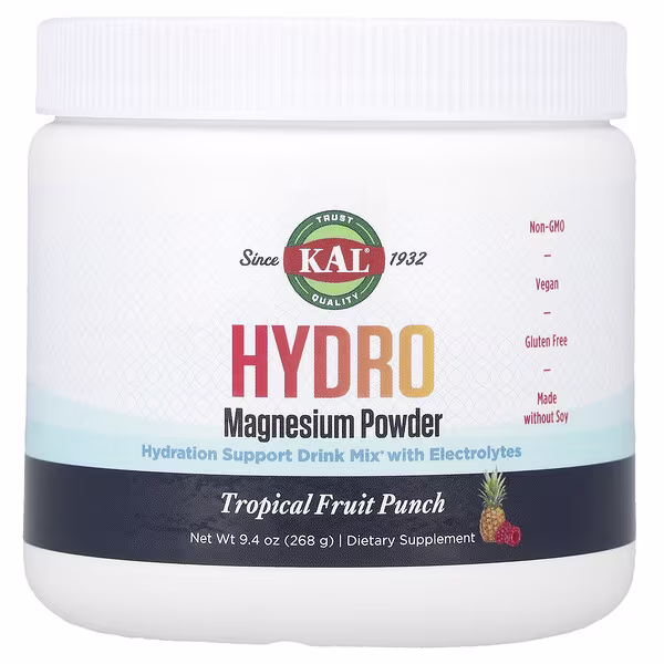 KAL, Hydro Magnesium Powder, Tropical Fruit Punch, 9.4 oz (268 g)