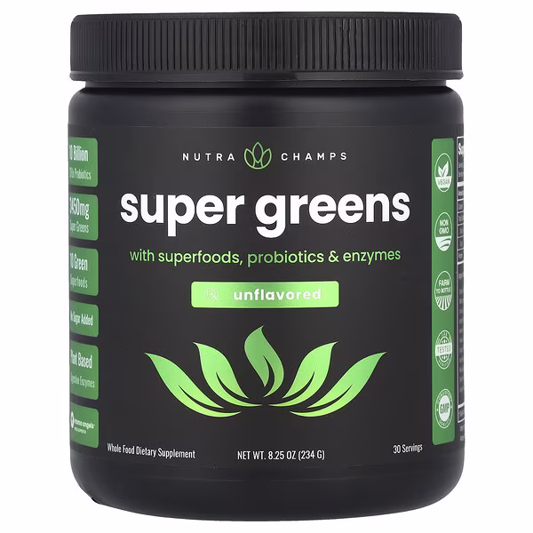 NutraChamps, Super Greens With Superfoods, Probiotics & Enzymes, Unflavored, 8.25 oz (234 g)