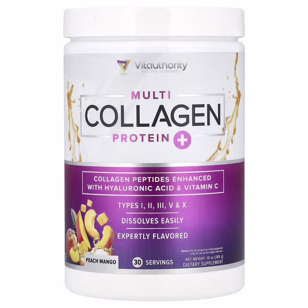 Vitauthority, Multi Collagen Protein+, Peach Mango , 10 oz (285 g)