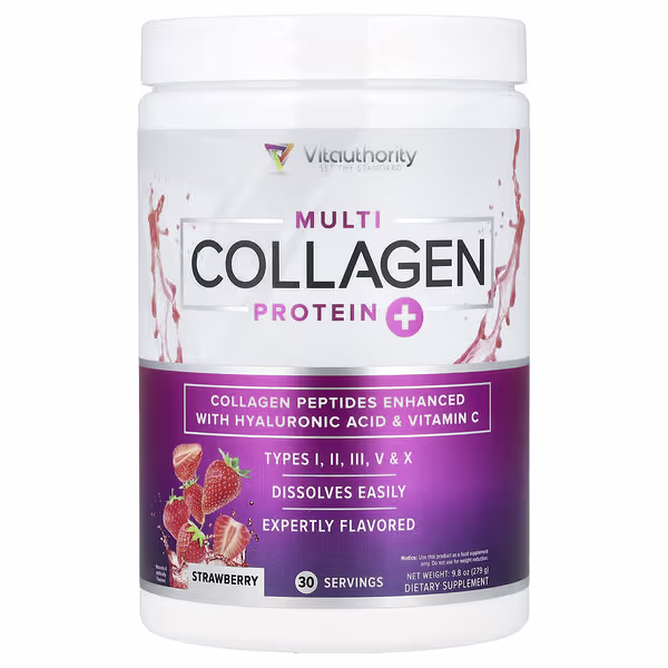 Vitauthority, Multi Collagen Protein+, Strawberry, 9.8 oz (279 g)