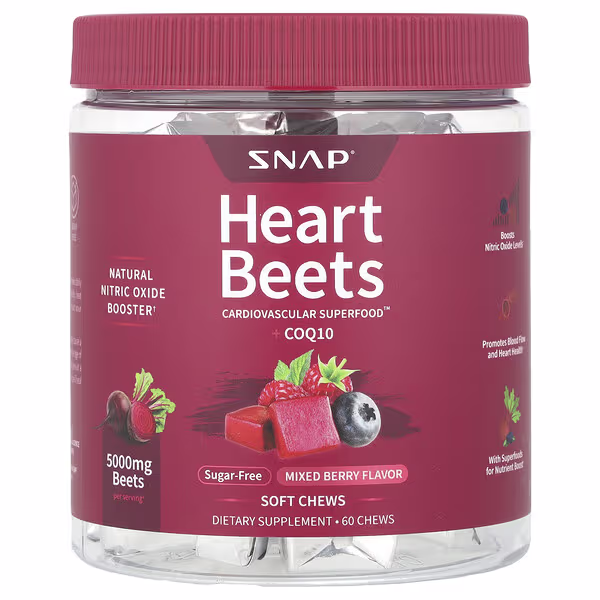 Snap Supplements, Heart Beets + CoQ10, Mixed Berry, 60 Soft Chews