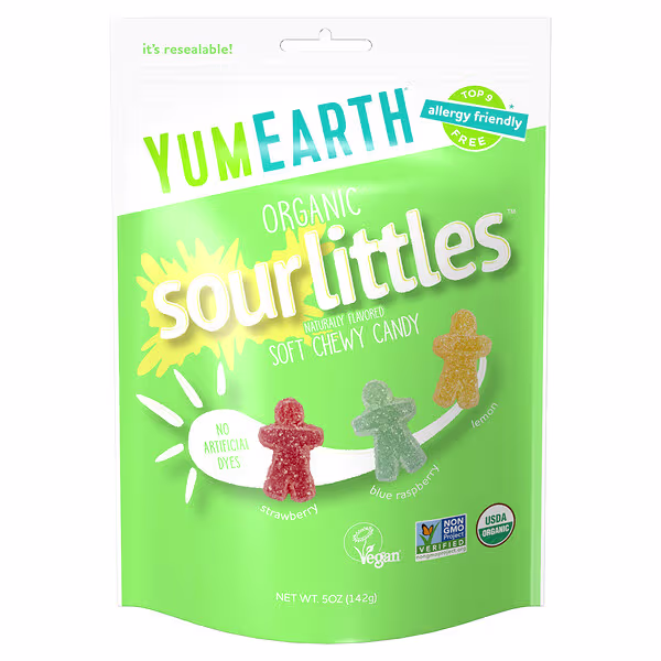 YumEarth, Organic Sour Littles, Soft Chew Candy, Strawberry, Blue Raspberry, Lemon, 5 oz (142 g)