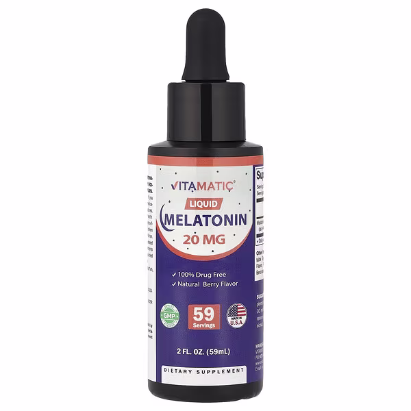 Vitamatic, Liquid Melatonin, Natural Berry, 20 mg, 2 fl oz (59 ml)
