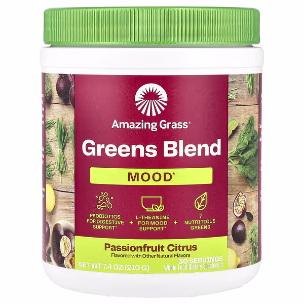 Amazing Grass, Greens Blend, Mood, Passionfruit Citrus, 7.4 oz (210 g)
