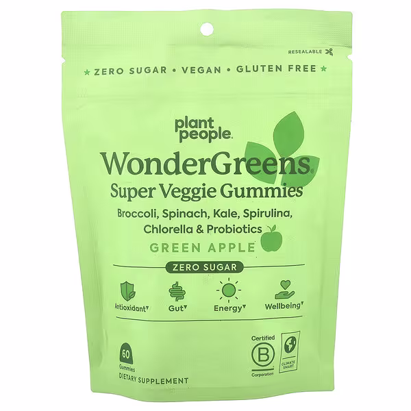 Plant People, WonderGreens®, Super Veggie Gummies, Green Apple, 60 Gummies