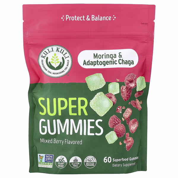 Kuli Kuli, Super Gummies, Moringa & Adaptogenic Chaga, Mixed Berry, 60 Superfood Gummies