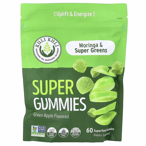 Kuli Kuli, Supe Gummies, Moringa & Super Greens, Green Apple, 60 Superfood Gummies